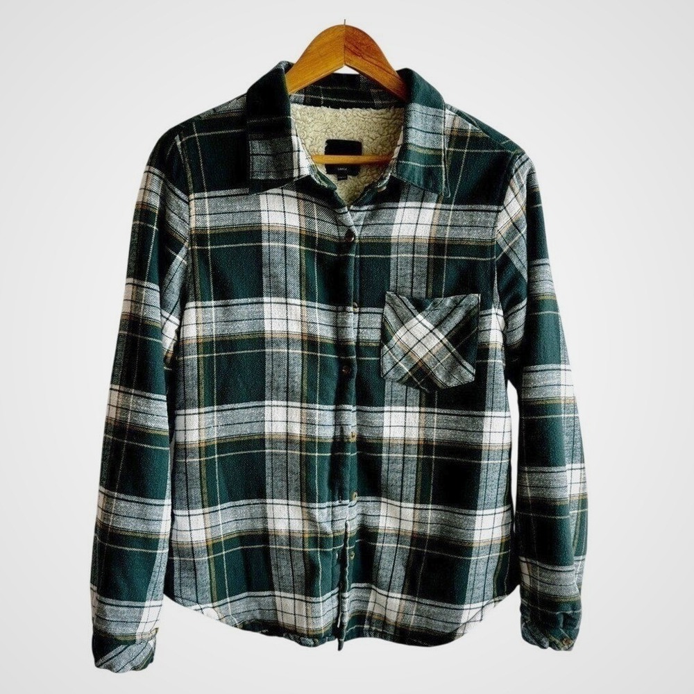 Love Tree Green Plaid Sherpa Lined Shacket Jacket Size Large